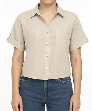 شومیز لینن آستین کوتاه زنانه سوپردرای مدل W13S53304C