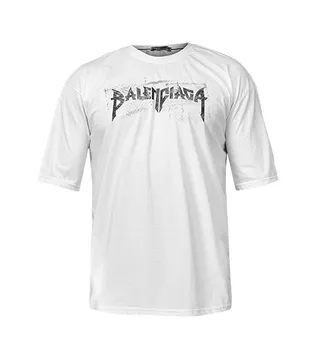 تیشرت BALENCIAGA یقه گرد نخ پنبه مردانه سفید طرح دار