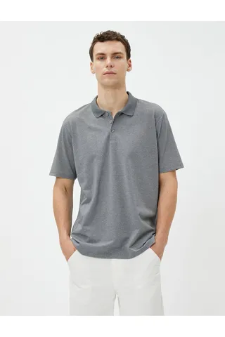 Kotonتیشرت یقه پولو پایه آستین کوتاه دکمه دار