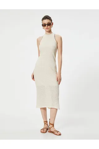 Kotonلباس میدی بدون آستین یقه یقه چاک دار با جزئیات