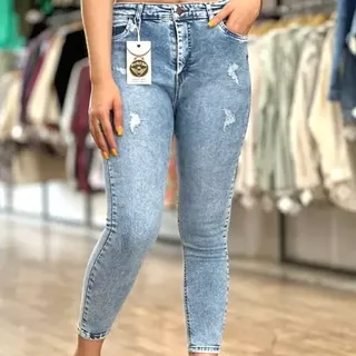 شلوار جین لول آبی دونه برفی قد90