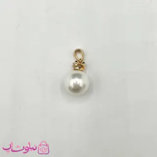 آویز گردنبند زنانه طرح تک مروارید و گل طلایی کد 1391