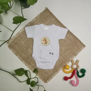 بادی نوزادی آستین کوتاه برند twins طرح زرافه زرد رنگ