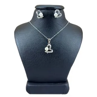 نیم ست نقره زنانه مدل مروارید و قلب کد 8778451