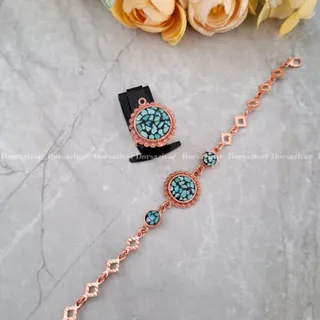 ست دستبند و انگشتر مس و فیروزه گونش