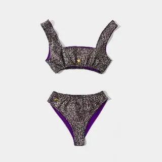 مایو زنانه نقره‌ای بنفش پلنگ در نیمه شب