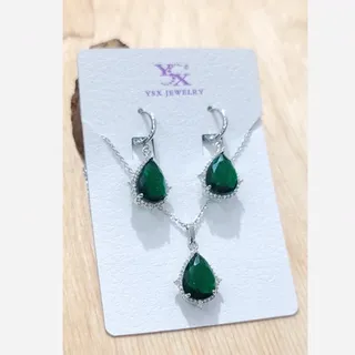 نیم ست زنانه نگین سبز طرح نقره3