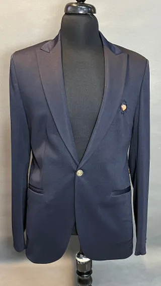 کت تک مردانه یقه بلیزر مدل لوگودار سرمه ای