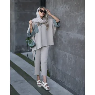 شلوار ژاکارد کرم سبز