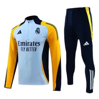 ست نیم زیپ شلوار رئال مادرید  Real Madrid 2024-25 Navy Blue Yellow Tracksuit