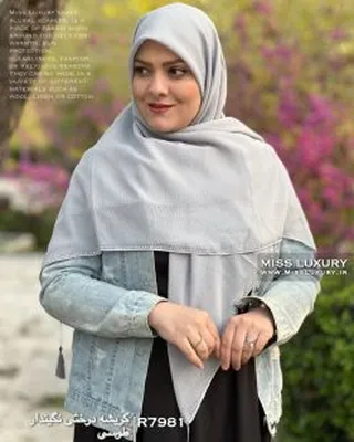 روسری مجلسی کرپ کریشه طوسی R7981