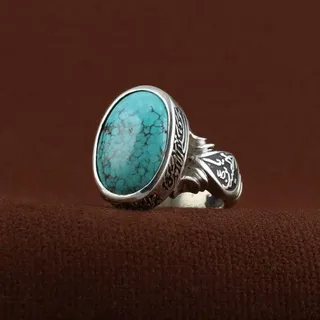 انگشتر مردانه فیروزه نیشابوری دستساز رکاب چهار س�لام زیارت عاشورا اصل ( انگشتر مردانه )