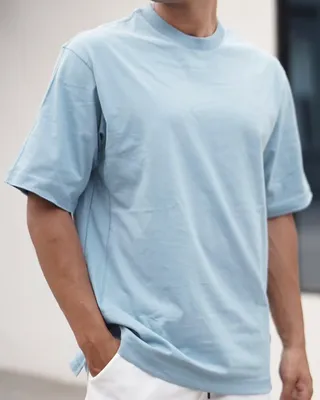 تیشرت بیسیک نخی مردانه 031449 – آبی روشن