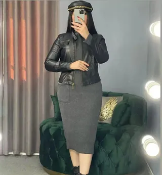 کت چرم زنانه استر دار مشکی