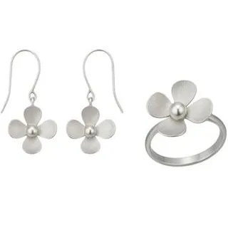 نیم ست نقره زنانه مدل گوی و گل 02