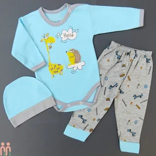 لباس ست بادی بلند و شلوار و کلاه نخی نوزاد...