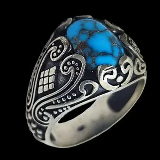 انگشتر نقره فیروزه مردانه مدلرکاب دست ساز کد 62010