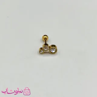 پیرسینگ گوش زنانه طلایی طرح سه نگین کد 34