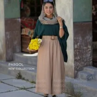 ست پانچ و شلوار آتوسا کرم تیره کله غازی