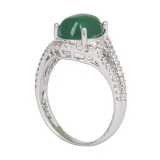 انگشتر نقره زنانه مدل عقیق سبز طبیعی مخراج برلیان آبکاری رادیوم کد AWR_1794