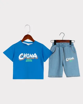 ست تیشرت و شلوارک جین پسرانه با چاپ CHINA...