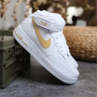 کفش ایرفورس ساق بلند کاستوم | Beige Swoosh