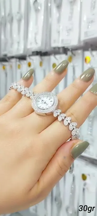 ساعت می�کرو جواهری نقره925اصل روکش طلاسفیدبا2سال گارانتی موتور