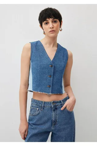 Maviگل صد تومانی بلوک Upcycle Jean Vest Crop   Short Cut -88165