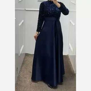 لباس مجلسی زنانه بلند و پوشیده پولک مخمل و ساتن مدل شاپرکsh