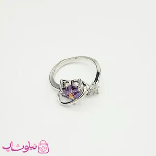 انگشتر زنانه طرح قلب بنفش و ستاره و زحل نقره ای فری سایز کد 98