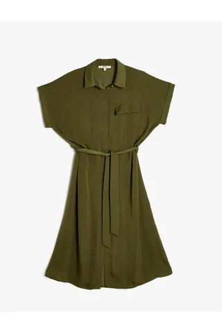 Kotonکمربند پیراهن میدی با آستین کوتاه پارچه Aerobin