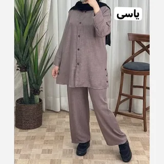 مانتو شلوار یقه دار جنس شانتون 