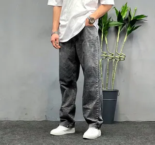 شلوار جین بگ ذغالی روشن بهترین کیفیت کد 4651