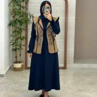 پیراهن جلیقه ابرا نسکافه ای(رویه سورمه ای)