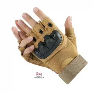 دستکش نظامی خاکی نیمه انگشت  تاکتیکال