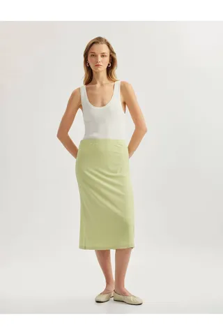 Kotonدامن مدادی میدی برش دار پارچه ویسکوز استاندارد کمر