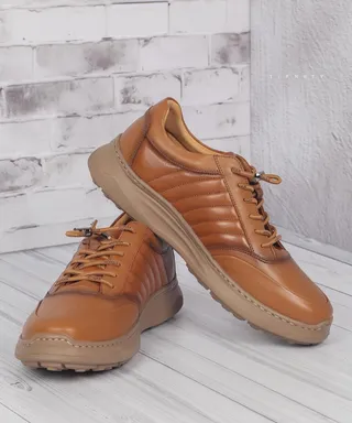 کفش چرم مردانه عسلی مدل کژوال 8184