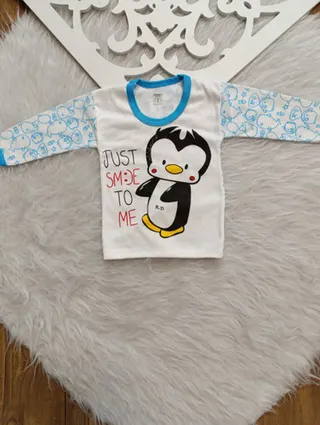 سیسمونی نوزادی دختر و پسر بلوزآستین بلند نوزادی اسپرت  سایز 1 تا 3 طرح پنگوئن رنگ آبی