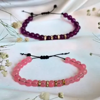 دستبند زنانه مهره ای سنگی شفاف رنگ ثابت