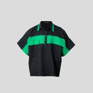 شومیز لینن مشکی آستین کوتاه جیب دار