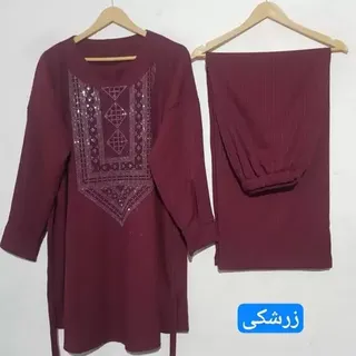 ست تونیک شلوار سایزبزرگ نگین دار کریشه 