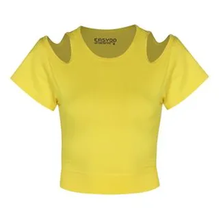 کراپ‌ تی‌شرت آستین کوتاه زنانه ایزی دو مدل 3843059879 رنگ زرد
