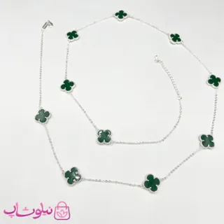گردنبند رولباسی زنانه ونکلیف یشمی آبکاری نقره کیفیت مستر کد 470