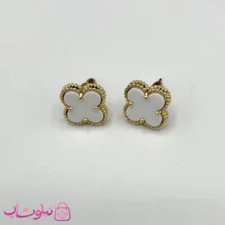 گوشواره میخی دخترانه سفید طرح ونکلیف آبکاری طلا کیفیت مستر کد 240