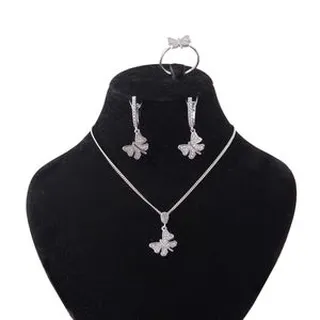 نیم ست نقره زنانه بازرگانی میلادی مدل پروانه فانتزی قالب �جواهر فول نگین بدون ریزش کد NTR_413