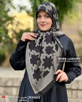 روسری حریر دووره ترک مشکی جت بلک R9422