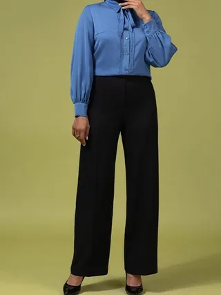 شلوار زنانه فاق بلند کرپ از بالا گشاد بهناز مشکی