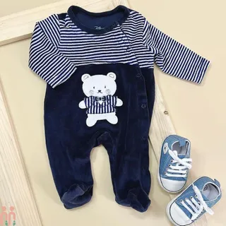 سرهمی گرم نوزاد و کودک مخمل سرمه ای تدی...