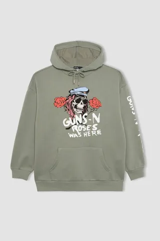 Defactoسویشرت ضخیم کلاهدار Cool Guns N' Roses Oversize Fit