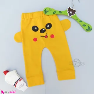 شلوار نوزاد اسلش نخی گوش دار راحتی زرد...